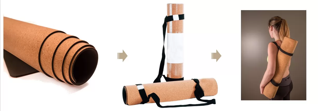 Groothandel antislip eco-vriendelijke natuurlijke rubber aangepaste kurk yogamat met mesh tas