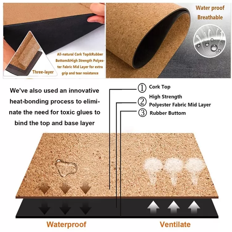 Hurtownia antypoślizgowa, ekologiczna mata do jogi z naturalnej gumy z korka i siateczkową torbą