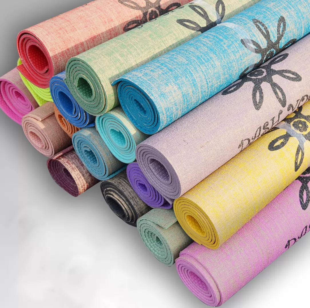  colorful eco friendly  jute  5mm thickness pvc yoga mat 